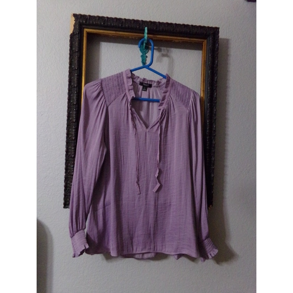 Simply Vera Vera Wang Womens Lavender Ruffle Neck Smocked Blouse Purple Small